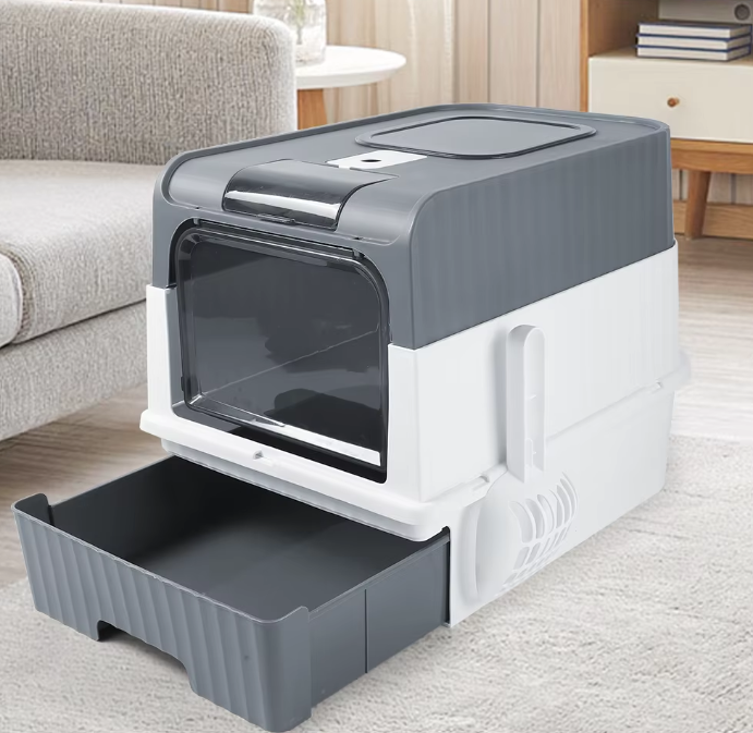 Odor-Resistant Fully Enclosed Cat Toilet with Litter Scoop