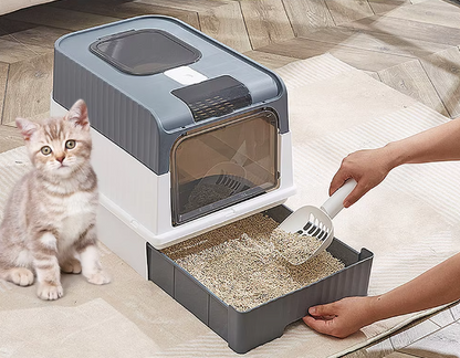 Odor-Resistant Fully Enclosed Cat Toilet with Litter Scoop